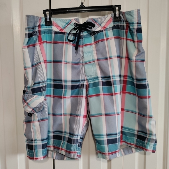 Men blue plaid swimming shorts size XL - Picture 1 of 5